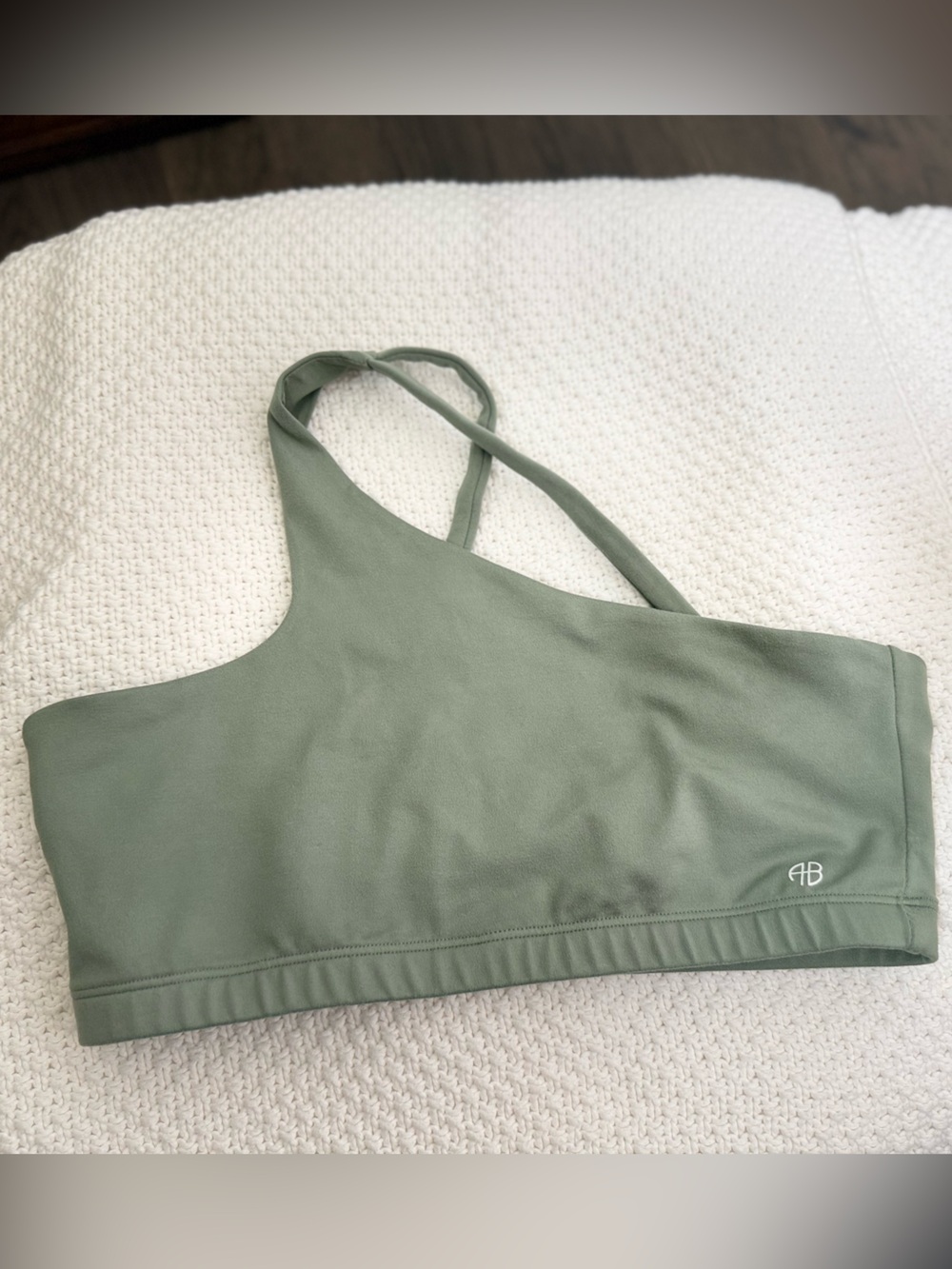 Asymmetrical Sage Green Sports Bra - Women's Active Crop